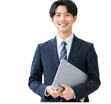 ノートパソコンを持つスーツ姿の男性講師